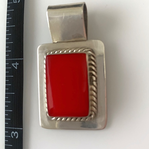 HAN Mexico 925 Red Coral Pendant 1.75" - Picture 4 of 4